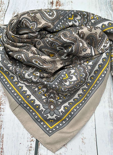 Tan & Yellow Paisley - 100% Silk - The Thrifty Cowgirl, Co.